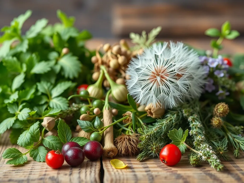Ilustracja przedstawiająca zioła na nerki, skupiająca się na naturalnych metodach wsparcia układu moczowego